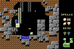 Grand Mystic Quest of Discovery: C64-style flash game - screenshot of easy solution to the hard ladder room